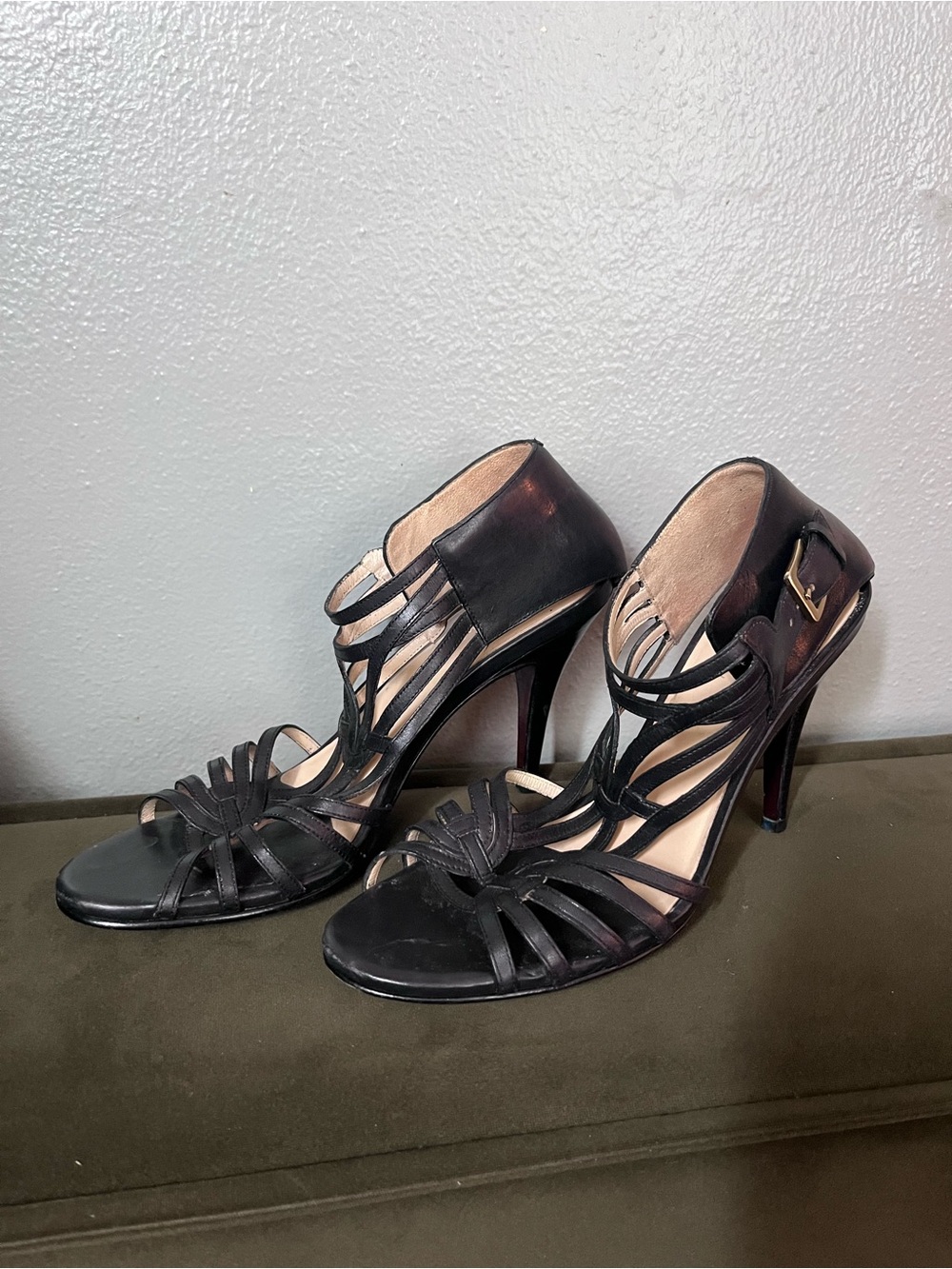Cole Haan Nike air Black Leather Strappy High Heel Sandals